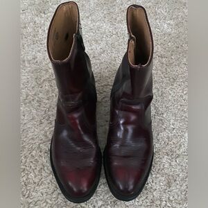 UFCW Cherry Red Leather Western Style Side Zipper Boots